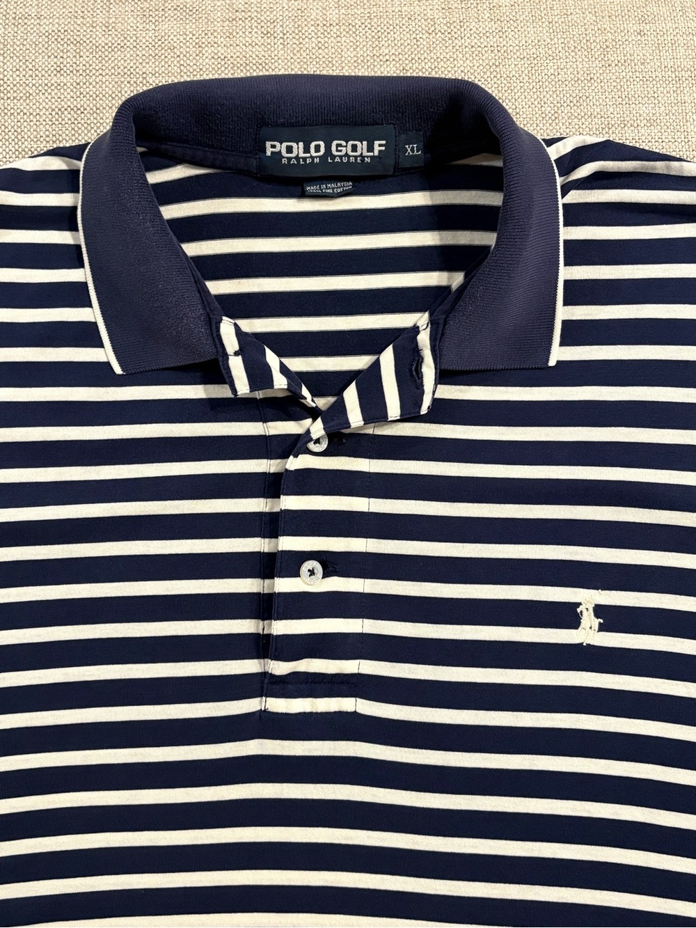 Polo Golf Ralph Lauren XL Pelican Marsh Stripe Polo Shirt Navy White